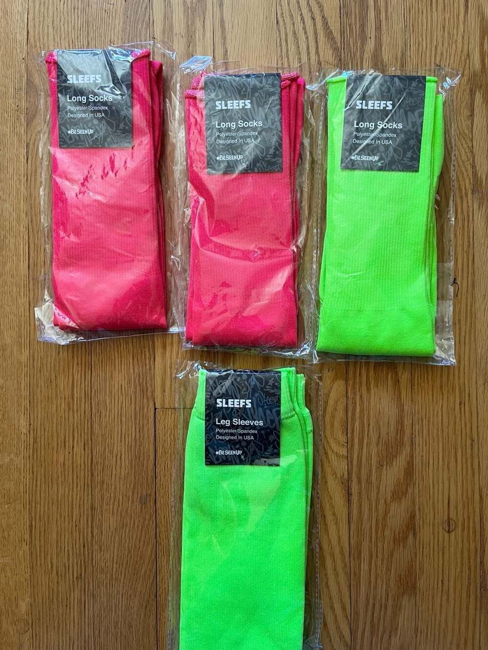 LOT of 4 Sleefs Long Socks and Leg Sleeves Set Hot Pink and Neon Green